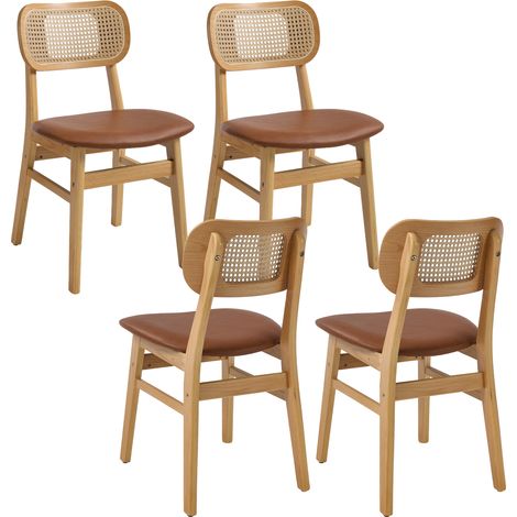 Wahson Esszimmerstühle 4er Set, Rattansessel Küchenstuhl mit Massivholzbeinen, geeignet für Esszimmer und Wohnzimmer, Braun (1/5)