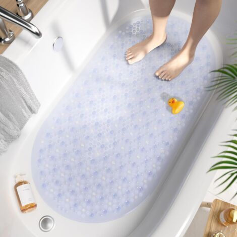 Tapis de Baignoire Antidérapant Ovale, 68x38CM Tapis de Bain à Bulles, Tapis de Douche en Lavable en Machine & Résistant à la Moisissure, Tapis Antidérapant Baignoire sans BPA, Transparent