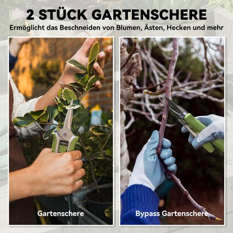 Kit de jardinage 2 pièces, sécateur et coupe-branches, outils en acier inoxydable, vert et argent (1/4)