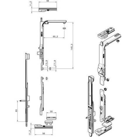 Fapim – Kit de base Galicube pour OB à ouvrants – Coulisseau pour profils à gorge européenne – Composants en zamak et acier inox – 1462AI