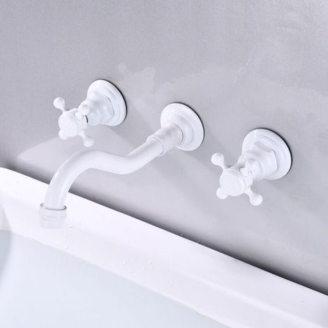 RHG Robinet mitigeur mural pour lavabo de salle de bain 3 trous -couleur blanc