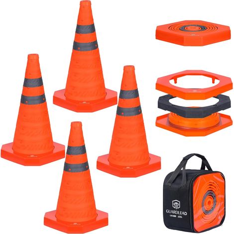 Cônes de Signalisation Pliables 45 cm, Cône de Sécurité Base ABS Lourde, Résistant au Vent et Réfléchissant, pour Panne Automobile, Parking et Chantier (1/5)