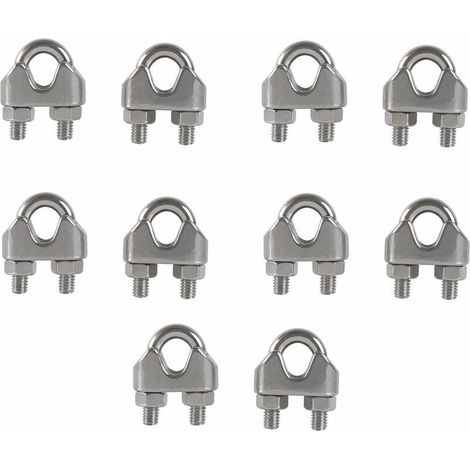 Morsetti per cavi M8 con bullone a forma di U, clip per cavi in acciaio inossidabile 304, clip per cavi metallici a sella per stendibiancheria da esterno, 10 pezzi (1/4)