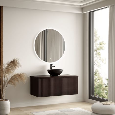 LOMAZOO meuble de salle de bain Messina noyer cannelé - vasque à