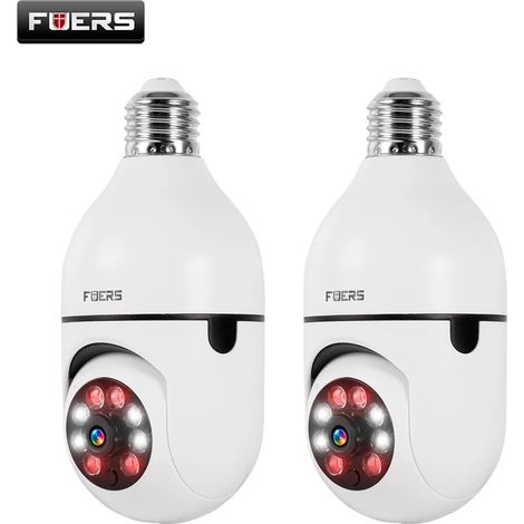 (2 unités) Caméra de surveillance à ampoule E27, vision nocturne couleur, suivi automatique des personnes, dispositif de surveillance de sécurité intérieure (1/5)
