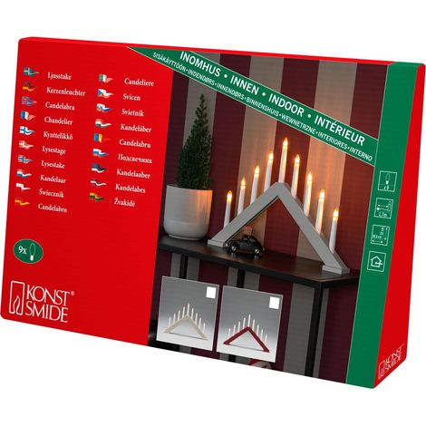 Konstsmide Luci di Natale/Arco Candela Moderno/Legno Laccato Rosso Scuro/Uso Interno (IP20)/230V Interno/9 Candele con Lampadine Trasparenti/Cavo Bianco con Interruttore On Off (1/3)