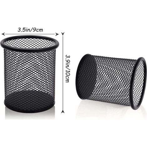 2-teiliges Stiftehalter-Set aus Metall, runder Stiftehalter aus Metall, multifunktionaler Stiftehalter aus Netzgewebe, Stiftehalter, Büro- und Haushaltsorganisation, Schwarz (1/5)
