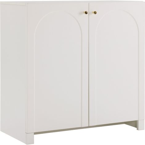 Buffet à 2 portes en panneaux de particules blanc crème 80 x 40 x 80 cm avec sécurité anti-basculement (1/5)