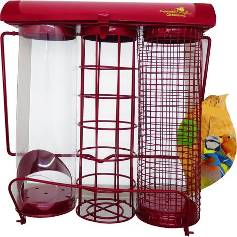 Mangeoire trio grenat. 20 x 9 x hauteur 22.5 cm . pour oiseaux - animallparadise