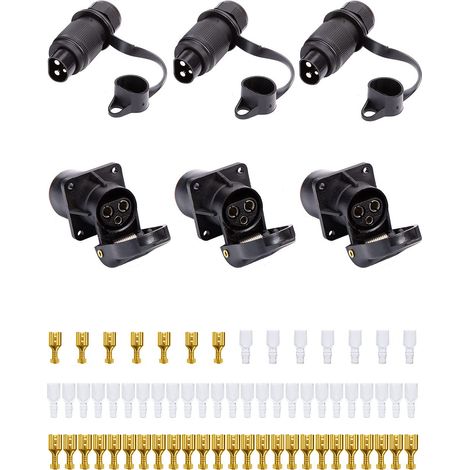 3 Pièces x Prise 3 Broches Remorque Male Femelle 12V 24V Connecteur Prise Attelage 3 Broches pour Véhicules Agricole, Voiture, Tracteur,Camion,prise 3 plots tracteur male femelle etanche (1/5)