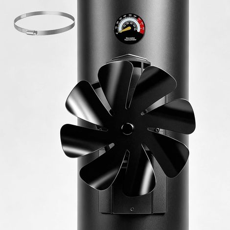 Ventilateur de Cheminée Magnétique à 8 Pales, Ventilateur de Poêle Sans Alimentation et Silencieux, avec Thermomètre + 1 Bague de Rechange – Idéal pour Les Poêles à Bois, Les Tuyaux de Cheminée (1/5)