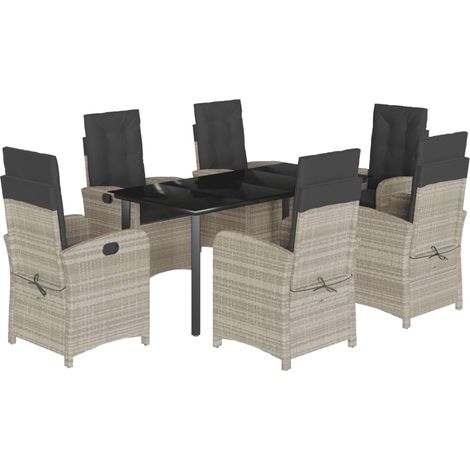 vidaXL Set da Pranzo da Giardino 7 pz Cuscini Polyrattan Grigio Chiaro (1/5)