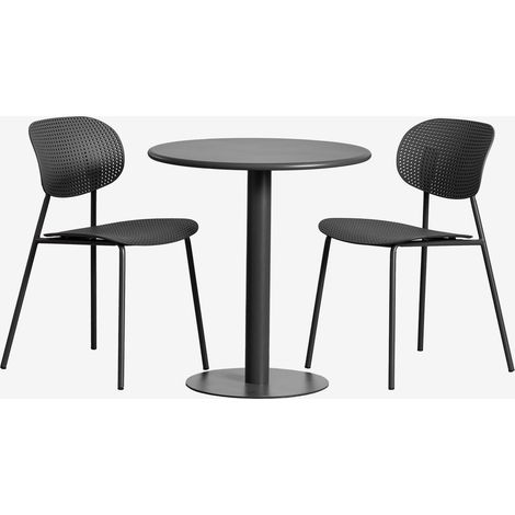 SKLUM Rundes Tischset Ø70 cm Mizzi und 2 Gartenstühle aus Polypropylen und Eisen Tupah Grau Graphit                                  