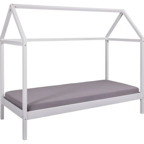 Letto Singolo 90x200 cm Struttura a Casetta in Legno Massello Bianco (1/5)
