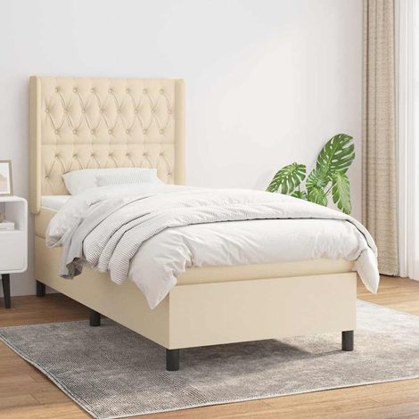 Cama box spring con colchón tela color crema 90x190 cm (1/5)