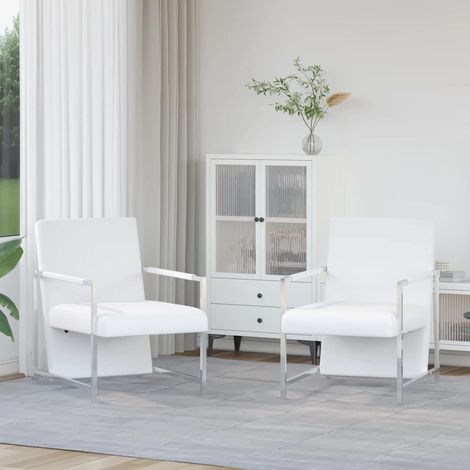 Fauteuils, 2 pièces. Structure chromée. Revêtement en similicuir blanc.