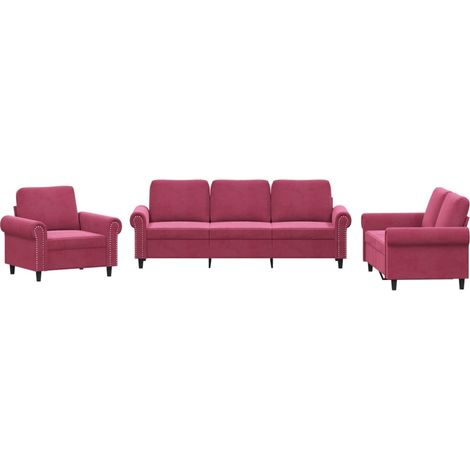 Maison Exclusive - Set di Divani 3 pz con Cuscini Rosso Vino in Velluto