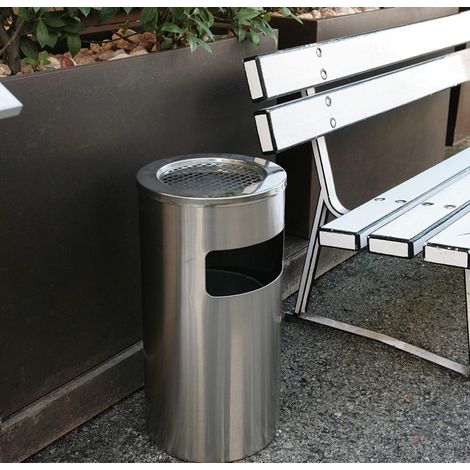 Poubelle sur pied en acier inoxydable de qualité supérieure pour restaurant Haloyo®, jardin,extérieur et intérieur,25 x 25 x 60 cm,argent (1/5)