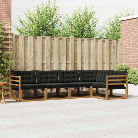 Outdoor-Sofagarnitur mit Kissen 5 pcs Natürlich und Schwarz
