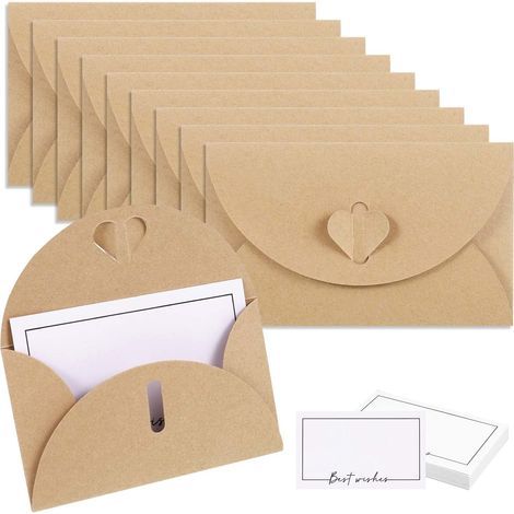 30 Mini Enveloppe Kraft avec 30 Carte Rétro Enveloppe Cadeau Kraft Petite Enveloppe Vintage Kraft 10x6 CM avec Fermeture Coeur pour Anniversaire Noël Thanksgiving Invitation au Mariage Fête (1/5)