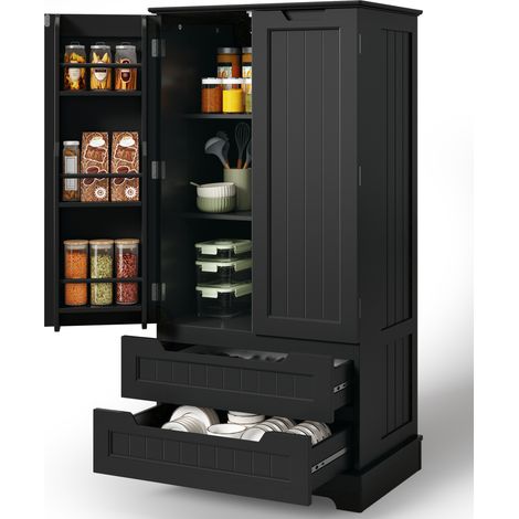 Credenze Cucina Nero Bealife Armadi 120 cm - Mobili Alto con Scaffale Regolabile 2 Porte 2 Cassetti per Salone Camera Ufficio