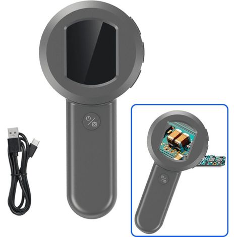 Microscope numérique de poche 100x avec éclairage LED et 2 LED électroniques, livré avec un câble USB-C.