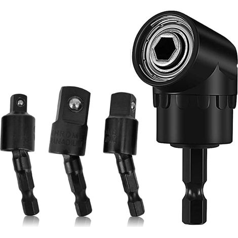 Adattatore per cacciavite ad angolo retto, adattatore per trapano ad angolo retto, adattatore di prolunga per trapano a impulsi 4 in 1, set di adattatori per chiave a impulsi da 1/4", 3/8", 1/2".