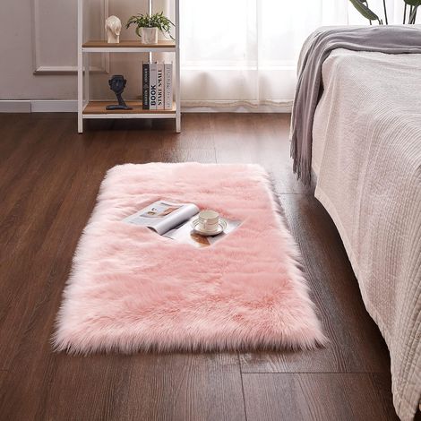 Peau d'agneau Tapis/Imitation Toison Moquette Décoration Tapis Fourrure synthétique pour Le Salon, de Chaise Canapé Natte la Chambre à Coucher ou d'enfants, Lit (Rose, 70x135cm) (1/5)