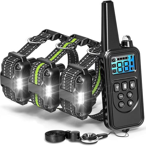 Collier de Dressage à Distance pour Chien, Collier de Dressage pour Chiens Rechargeable avec TéLéCommande, 4 Modes de Vibration, Son et Lumière, 800 Mètres (3 Récepteurs)