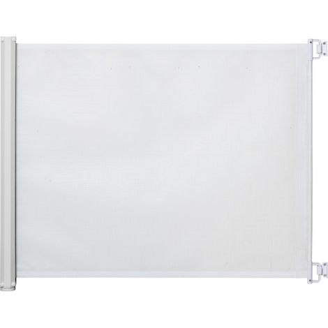 Barrière sécurité extensible escalier/porte, PVC blanc 115x5.5x82.5cm, cloison protection enfants & animaux (1/5)