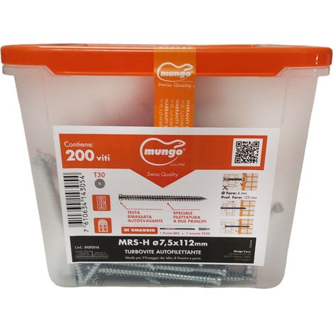 VITE AUTOFILETTANTE PASSANTE T30 ACCIAIO MRS-H Ø 7,5x112mm SECCHIO 200PZ MUNGO