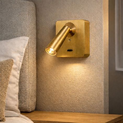 Applique Led tête de lit avec interrupteur doré mat Gapi