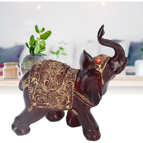 Statuette Éléphant Résine Durable Texture Fine Style Rétro Symbole de Puissance Chance Prospérité (1/5)