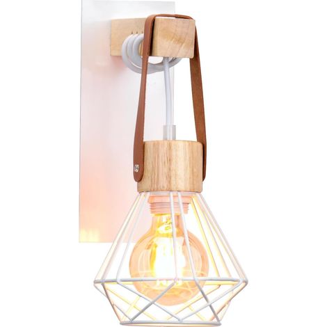 Applique Murale Industrielle - 1 Pièce - Fer et Bois Rétro - Suspension Ajustable en Cuir - Salon Chambre Cuisine - Blanc 25x10cm (1/5)