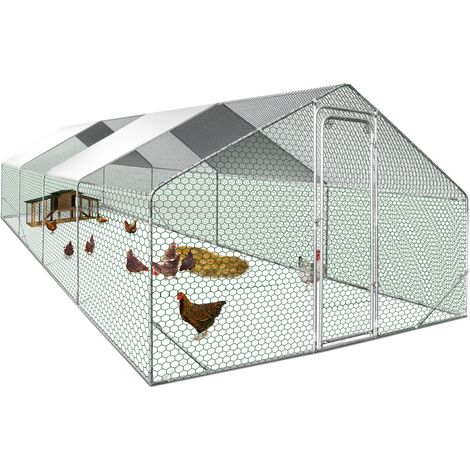 Enclos poulailler IDMARKET - 24 m² parc grillagé - 8x3 M - Acier galvanisé - Naturel