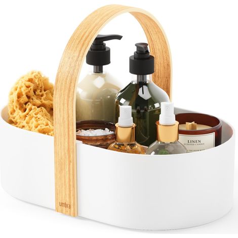 Organiseur Caddy, poignée en bois, Petit, Blanc/Naturel (1/5)