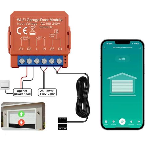 Ouvre-porte de garage Wi-Fi intelligent, compatible avec commande vocale, contrôle via l'application, installation facile, aucun hub nécessaire (1/5)