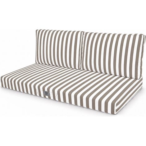 Ensemble Coussins Salon Jardin 120x60 Rayure Beige - Premium 270g (1 Assise + 2 Dossiers) (1/5)
