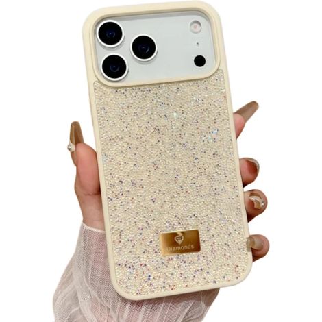 (Beige, iPhone 17 Pro Max) Coque de téléphone luxueuse à couverture intégrale, ornée de zircons et de diamants irisés. (1/3)