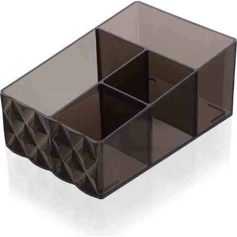 Organizer porta trucchi e cosmetici in plastica nero fumè con 4 scomparti (1/5)
