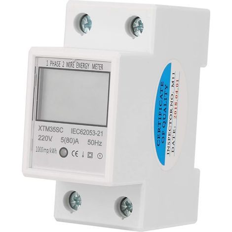 220V 5 (80)A Digital Electricity Meter, Single-Phase 2-Wire DIN Rail Digital Energy Meter, 2-Pin DIN Rail Electric Meter, Electronic kWh Meter (1/5)