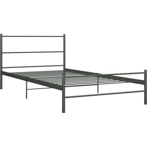 Lit adulte pour 1 personnes, Structure de lit, Assemblage Facile, Gris Métal 100 x 200 cm OIB3485E (1/5)