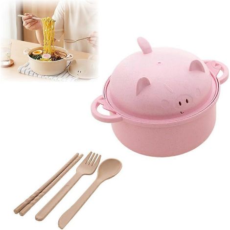 Bol à ramen micro-ondes cochon mignon 2026 avec couvercle, cuiseur à nouilles instantanées multifonction rose maison bureau étudiant (1/5)