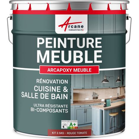 MÖBELFARBE FÜR KÜCHE UND BAD : Buntlack - Möbelfarbe abwaschbar - Möbellack - Epoxidfarbe | Epoxyfarbe - Tomatenrot RAL 3013 - Kit de 2.5kg bis zu 30m² für 2 Schichten