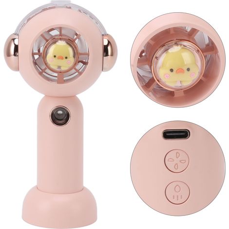 Mini-USB-Ventilator in Form eines niedlichen Tieres, kleiner, leiser Tischventilator mit Sprühfunktion und hohem Luftdurchsatz, rosa (1/5)