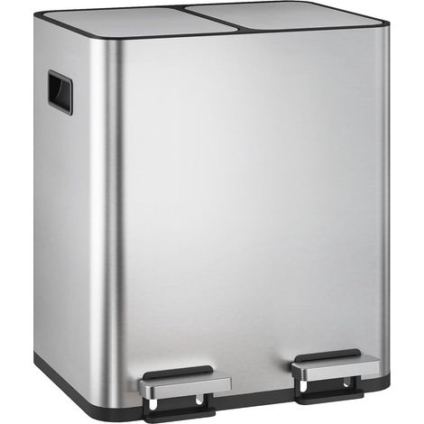Poubelle de cuisine WLIVE de 30 litres, divisée en deux compartiments de 15 litres, à ouverture au pied, en acier inoxydable, sans odeur et peu encombrante, idéale pour la cuisine, la salle de bain et (1/5)