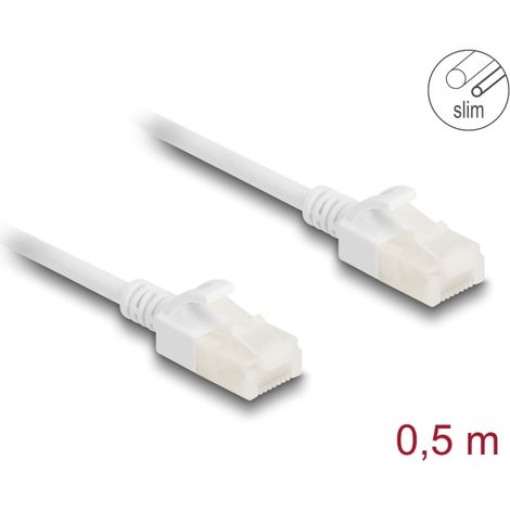 Delock Cable de red RJ45 Cat.6A macho a macho con pestillo robusto para uso industrial U/UTP Slim 0,5 m blanco