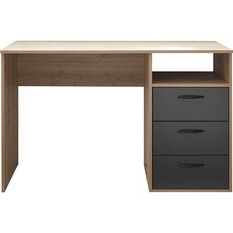 Jugendzimmer Schreibtisch 120 cm Breite in Eiche mit graphit, 3 Schubladen & offenem Fach - LESINA-78 (1/4)