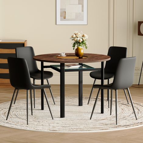 Esstisch Set mit 4 Stühlen Rund 100 cm Braun Schwarz OKMYHOME (1/5)