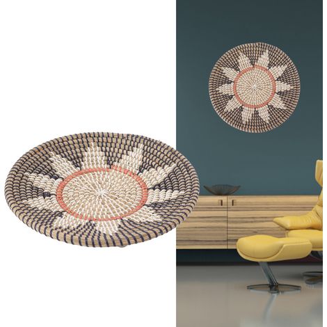 Bol bleu tressé à la main de 35 cm de diamètre, style bohème, décoration murale pour chambre, intérieur/extérieur, style deux (1/5)